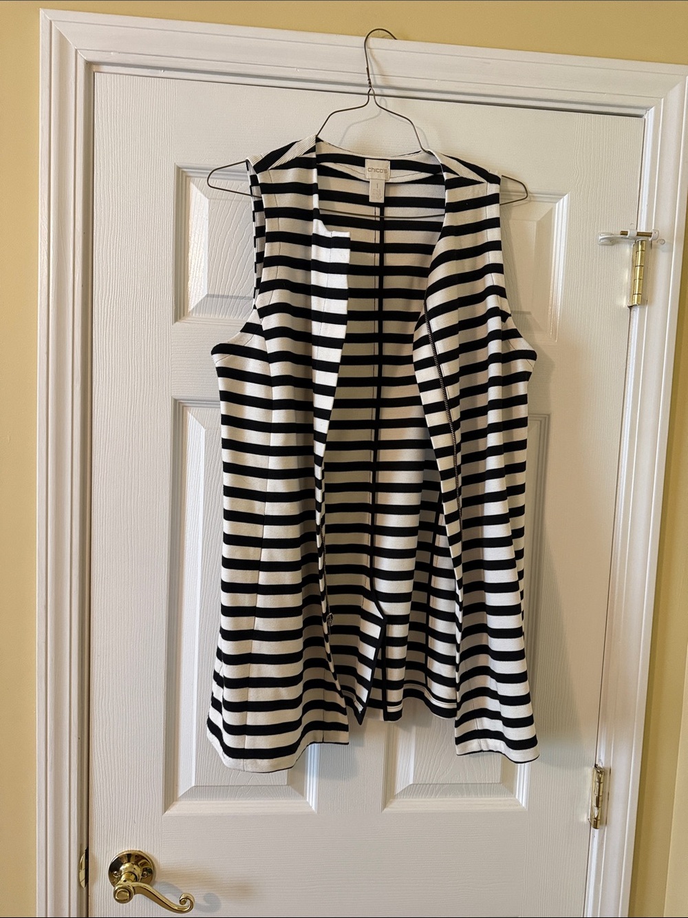 Chico's Black and White Striped Sleeveless Vest